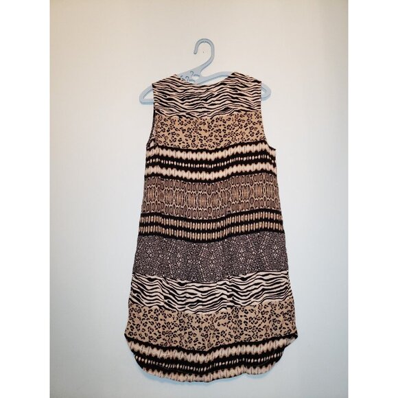 Beach Lunch Lounge Womens L Kayla Dress Animal Print V Neck Tassel Rayon Brown - Picture 2 of 5